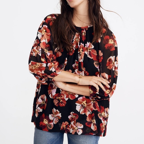 MADEWELL Tie-Back Bubble Sleeve French Rose Top Size Small EUC - Picture 1 of 8